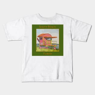 Cute Lifeguard tower in South Beach Miami Florida Kids T-Shirt